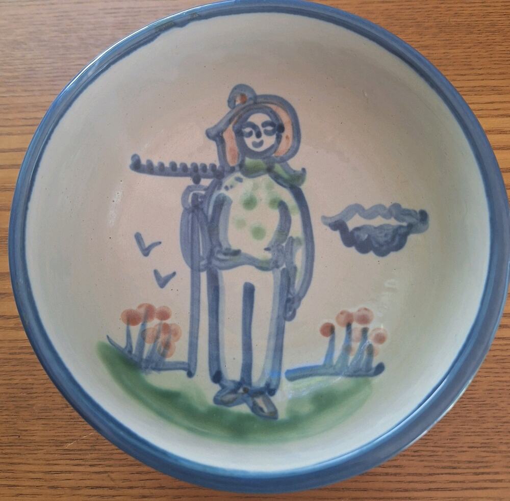 VTG MA Hadley Pottery 5.5" Coupe Cereal Bowl Dish Farmer Country Scene